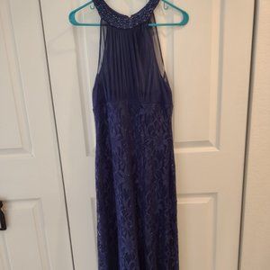 Lace halter evening gown. Formal. Blue Sequined.